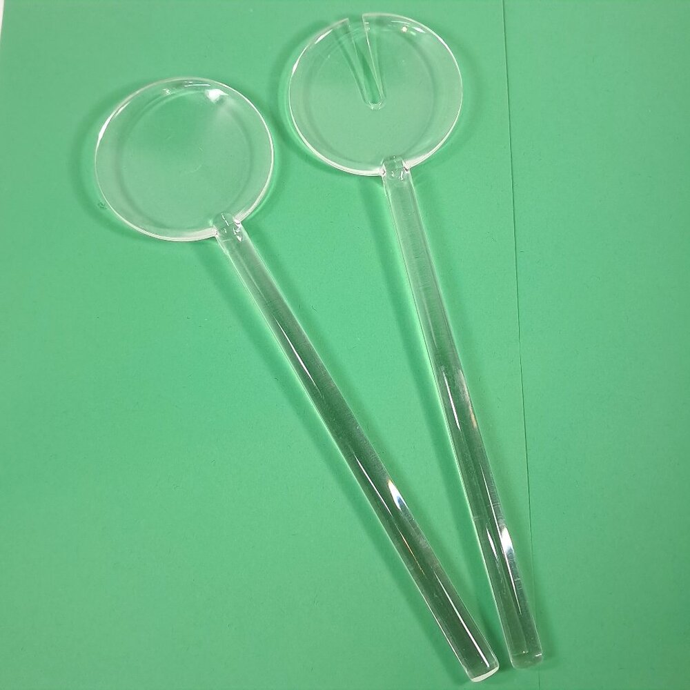 Lucite Acrylic Salad Serving‎ Fork & Spoon Set clear Acrylic Modern Utensils MCM